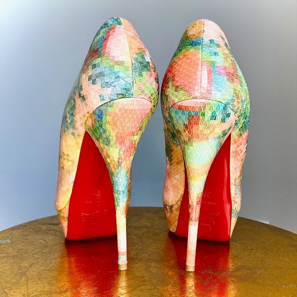Excellent Christian Louboutin Troca 140 Python Pixel - Red Bottoms Size EU 38 - Picture 8 of 16